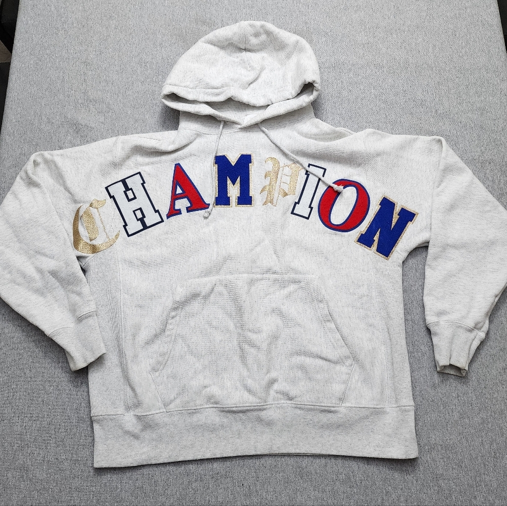 Champion Gray Hoodie with Multicolor Logo